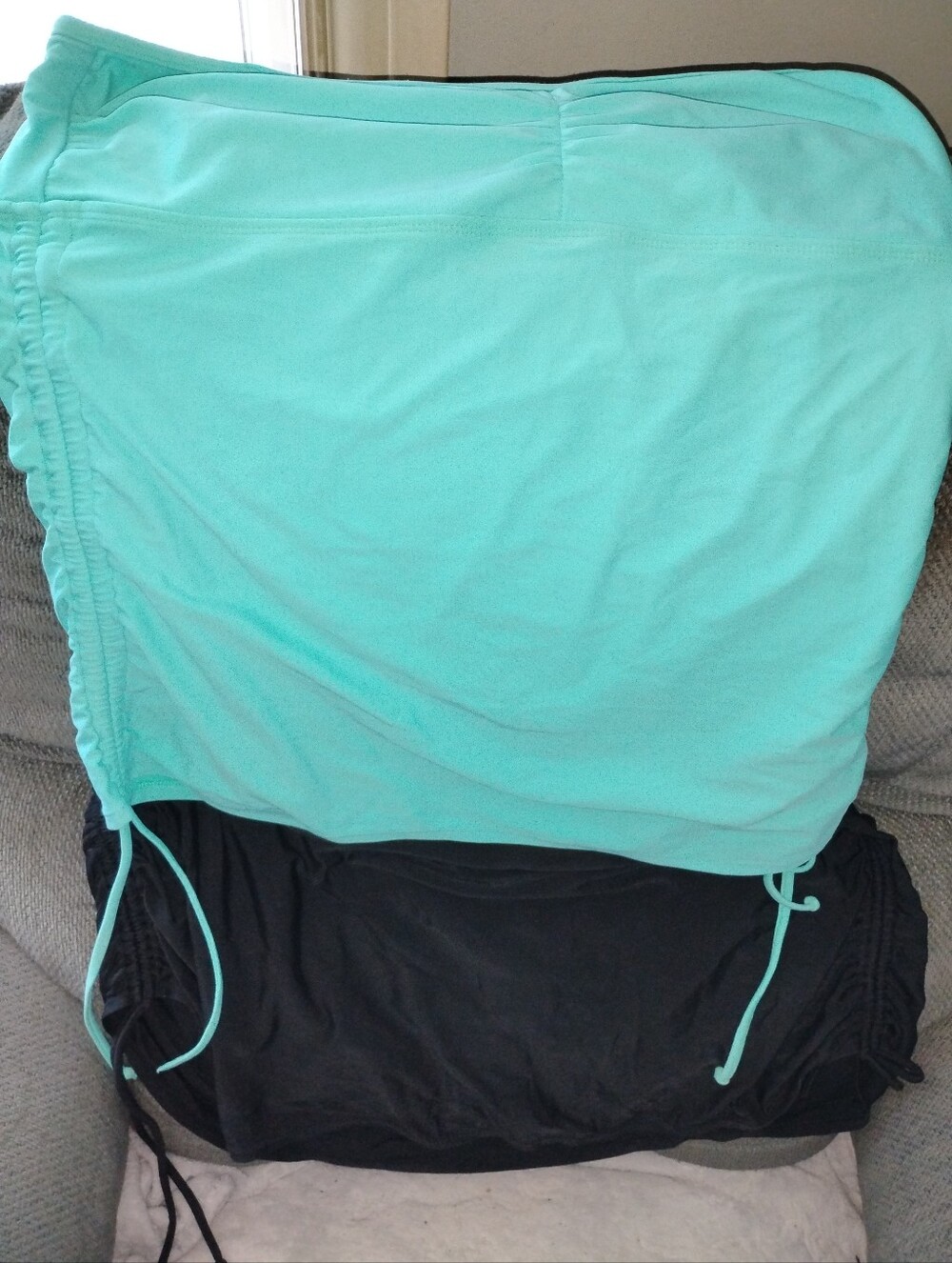 Old Navy Teal Strapless Tankini with Black Swim Skirt with Side Drawstrings